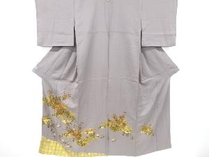 リサイクル　金彩　逆雲取りに扇・草花模様刺繍一つ紋色留袖